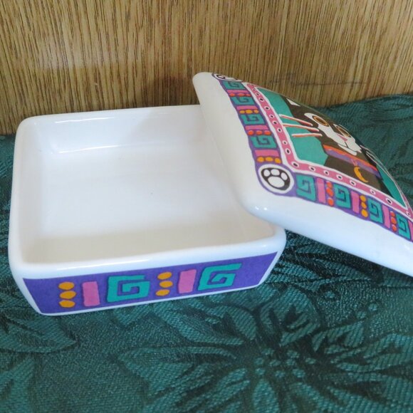 Papel Ceramic Cat Trinket Box Vintage (F84) - Picture 2 of 5